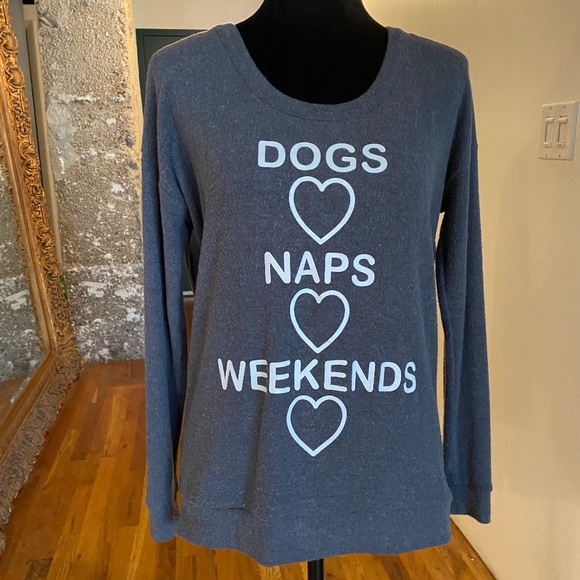 COPY - Chaser “Dogs Naps Weekends” Graphic Top with draped drape draping cowl n… - Picture 3 of 14